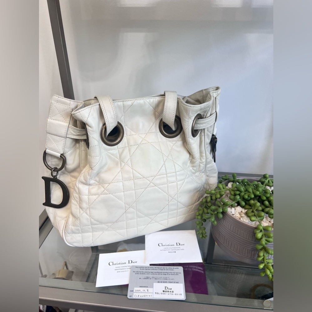 Dior Off White Leather Quilted Tote